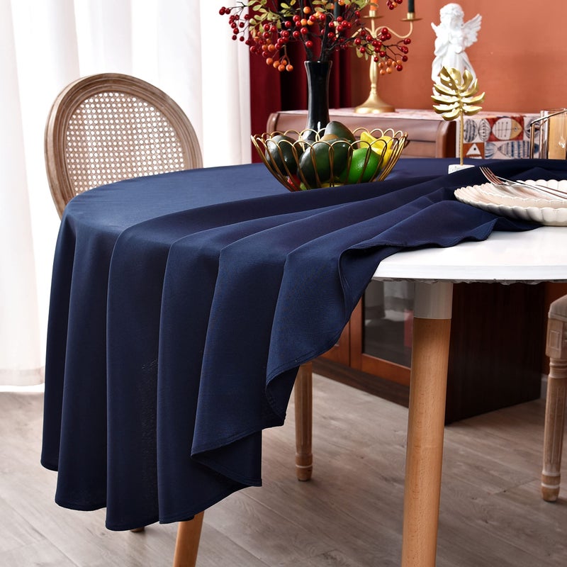 MEANMOY Navy Blue 210 GSM Water & Stain Resistant Round Tablecloth for Circle Table - Solid 48 Inch Table Cloth Cover in Wrinkle Free Durable Washable Polyester Fabric for Wedding, Party, Banquet - Image 2