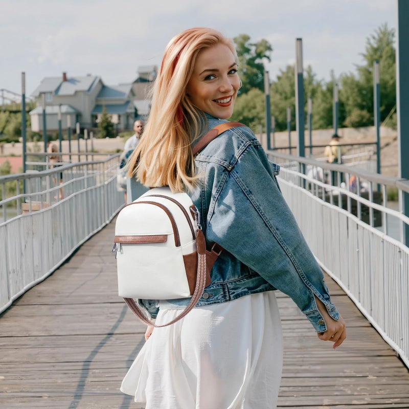 Lexiyat Small Backpack Purse for Women Leather Mini Convertible Designer Backpack Travel Shoulder Fashion Bag Beige - Image 2
