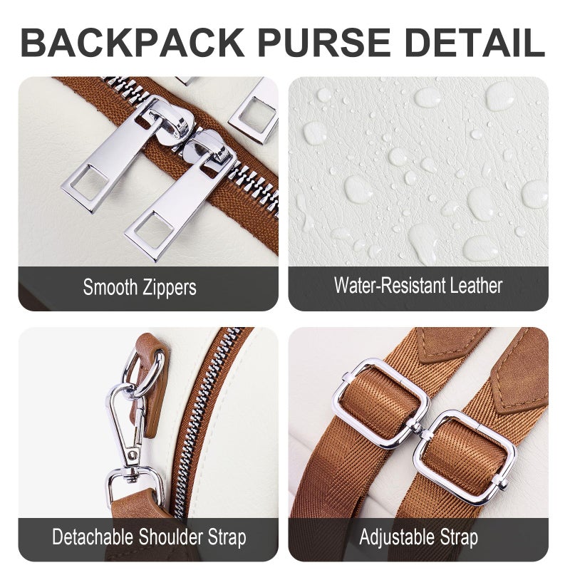 Lexiyat Small Backpack Purse for Women Leather Mini Convertible Designer Backpack Travel Shoulder Fashion Bag Beige - Image 4