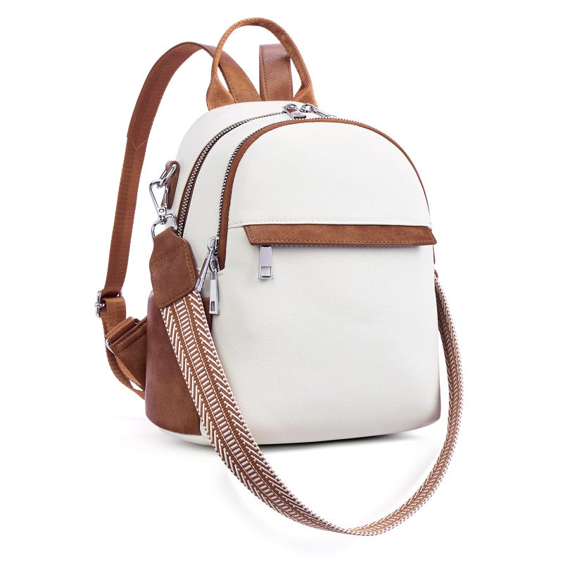 Lexiyat Small Backpack Purse for Women Leather Mini Convertible Designer Backpack Travel Shoulder Fashion Bag Beige - Image 1