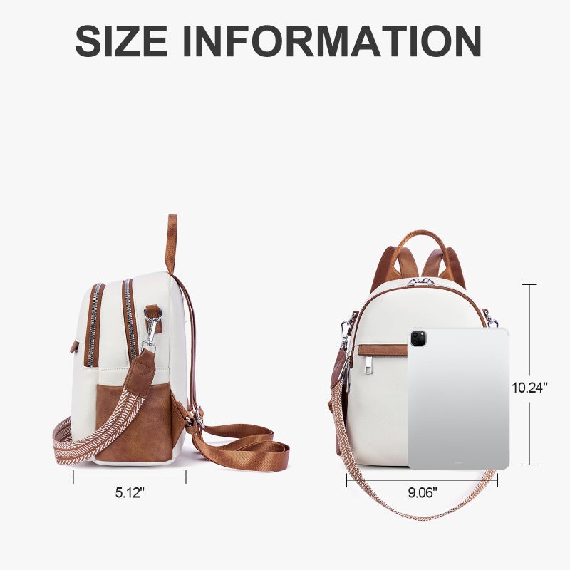 Lexiyat Small Backpack Purse for Women Leather Mini Convertible Designer Backpack Travel Shoulder Fashion Bag Beige - Image 5