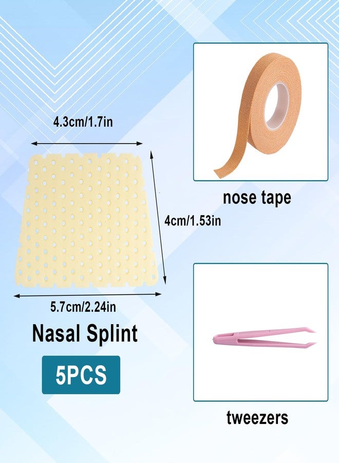 FDFuZhao 5 Pcs Thermoplastic Nasal Splint with Nose Tape, Reusable Nose Splint for Broken Nose, Trapezoid Nose Shaper for Nose Brace Fracture, Rhinoplasty Septoplasty Surgery, Nose Job Recovery Supplies - Image 2