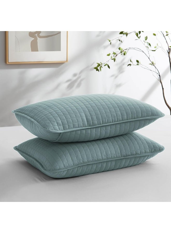 Southshore Fine Living, Inc. Blue Pillow Covers 20"x26", Decorative Pillow Shams Standard Size Set of 2, Fits Twin/Full/Queen Bed, Quilted Pillow Shams Complement Quilt Set, Steel Blue  - Image 1