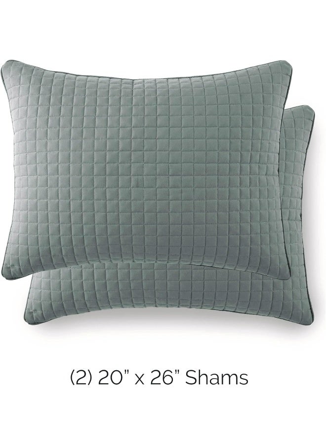 Southshore Fine Living, Inc. Blue Pillow Covers 20"x26", Decorative Pillow Shams Standard Size Set of 2, Fits Twin/Full/Queen Bed, Quilted Pillow Shams Complement Quilt Set, Steel Blue  - Image 2