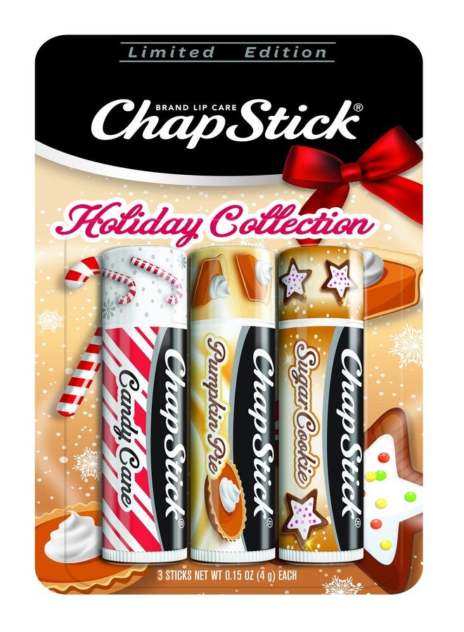 ChapStick Holiday Collection, Lip Balm Tube, 0.15 Ounce Each (Candy Cane, Pumpkin Pie & Sugar Cookie Flavors, 1 Blister Pack of 3 Sticks, Great Gifts for Women - Image 1