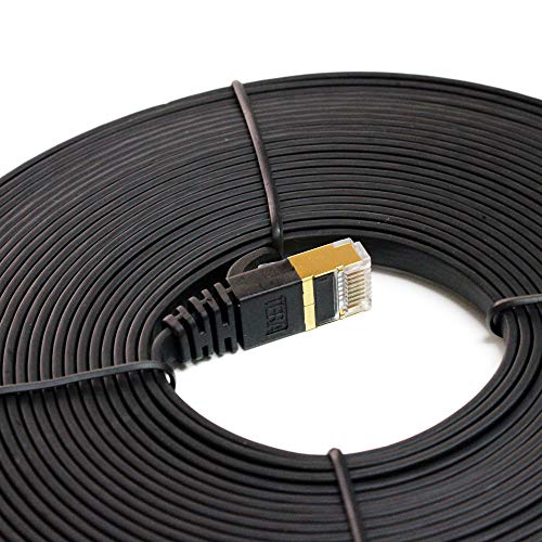 Tera Grand - 25FT - CAT7 10 Gigabit Ethernet Ultra Flat Patch Cable for Modem Router LAN Network, Gold Plated Shielded RJ45 Connectors, Faster Than CAT6a CAT6 CAT5e, Black - Image 3