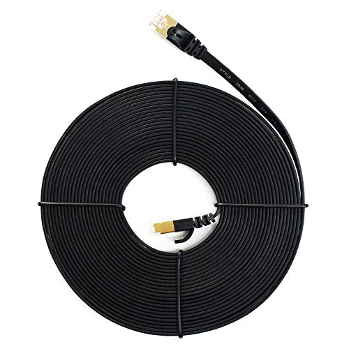 Tera Grand - 25FT - CAT7 10 Gigabit Ethernet Ultra Flat Patch Cable for Modem Router LAN Network, Gold Plated Shielded RJ45 Connectors, Faster Than CAT6a CAT6 CAT5e, Black - Image 2