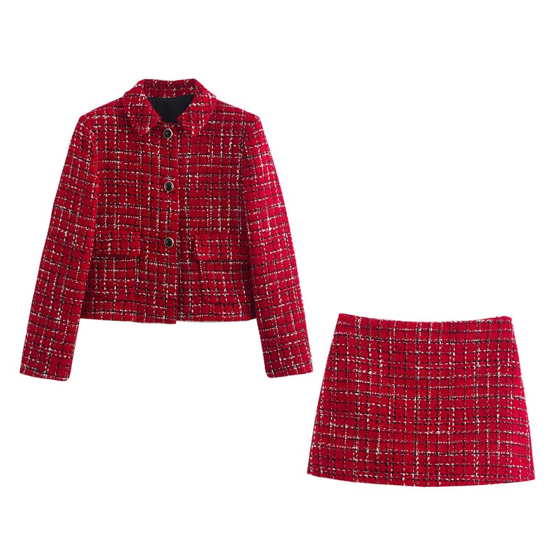 2024 Autumn Women'S New Lapel Single Breasted Pocket Wool Jacket + Short Skirts Texture Women - Image 2
