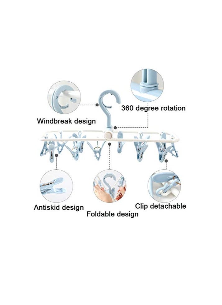 Clothes Drying Hanger with 12 Clips, 4 Pack Small Folding Portable Underwear Hangers, Drip Foldable Hanging Rack, 360° Rotatable Hook for Drying Towels Bras Baby Clothes Gloves Plast - Image 3