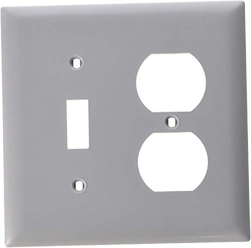 Leviton 2-Gang 1-Toggle 1-Duplex Device Combination Wallplate, Standard Size, Thermoplastic Nylon, Device Mount, 80705-GY, Gray - Image 5