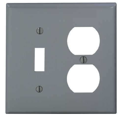 Leviton 2-Gang 1-Toggle 1-Duplex Device Combination Wallplate, Standard Size, Thermoplastic Nylon, Device Mount, 80705-GY, Gray - Image 2