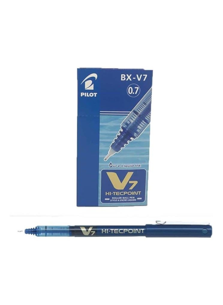 بايلوت قلم بايلوت V7 Hi-Tecpoint رولربال برأس 0.7 مم، صندوق أزرق مكون من 12 قطعة