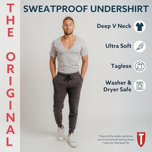 THOMPSON TEE Men's Sweatproof Undershirt - Cotton Deep V Neck T-Shirt with Underarm Sweat Pads - Original Fit - Aluminum-Free Alternative - Black - Large - Image 4
