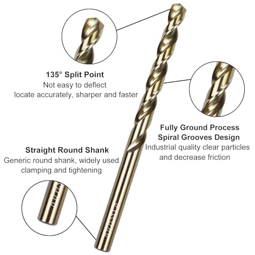 Sipery 15/64 Inch Cobalt Drill Bits, M35 HSSCO High Speed Steel 6MM Twist Drill Bit Set for Hardened Metal, Stainless Steel, Cast Iron, Plastic and Wood 10Pcs - Image 2