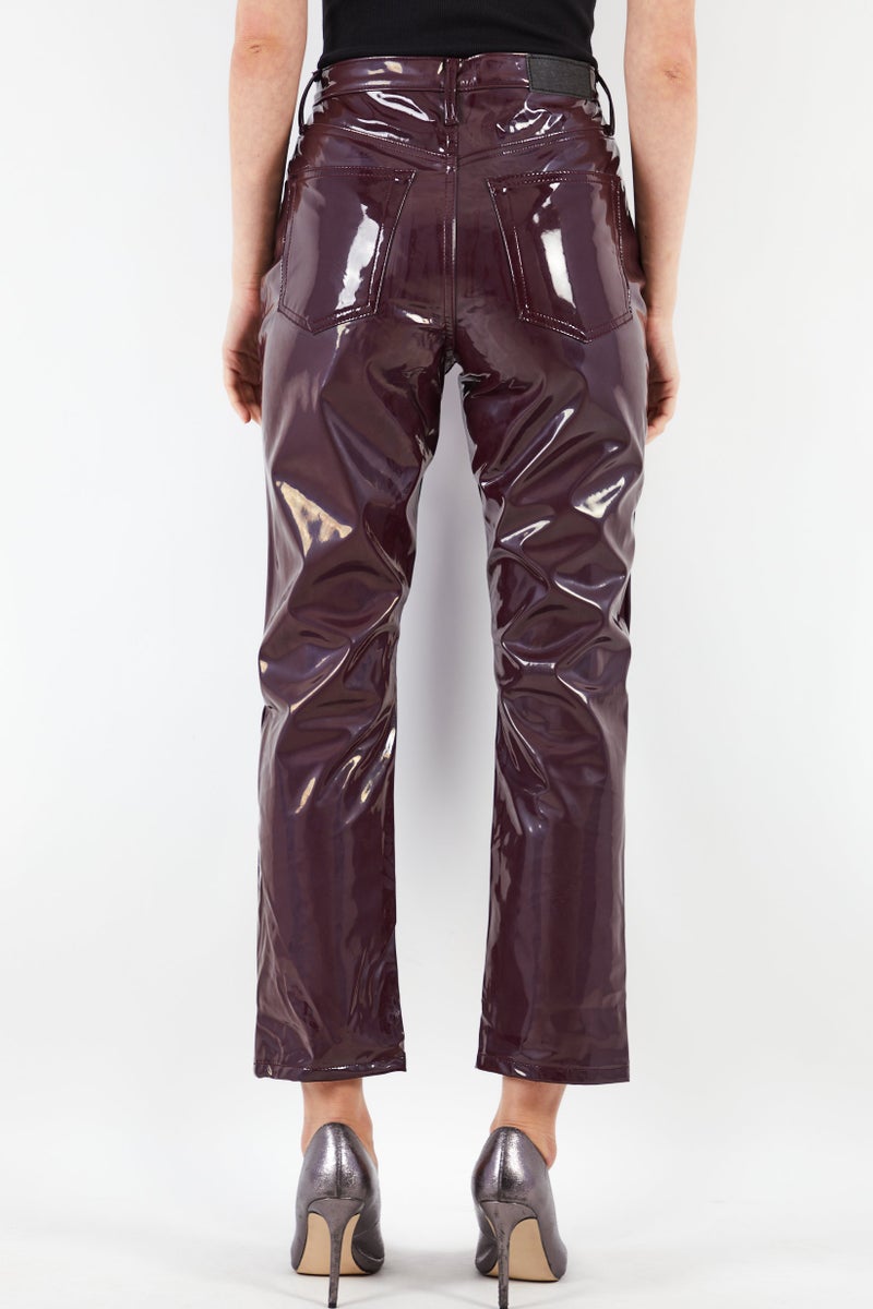 TOPSHOP Women Regular Fit Vinyl Five Pocket Pants, Burgundy - Image 3