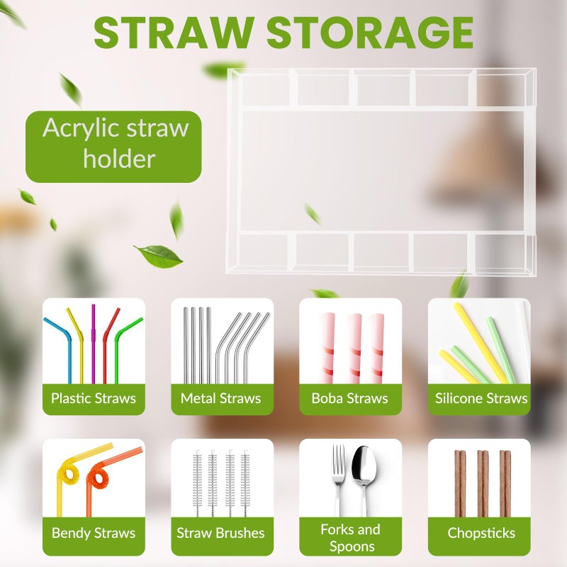 ARTFLY 9.8â€ Large Acrylic Straw Holder for Cabinet Door - Reusable Straw Organizer Storage, Holds 80+ Straws, Ultra Sticky Adhesive Door Mounted, Kitchen Cabinet Accessories Container (Transparent) - Image 4