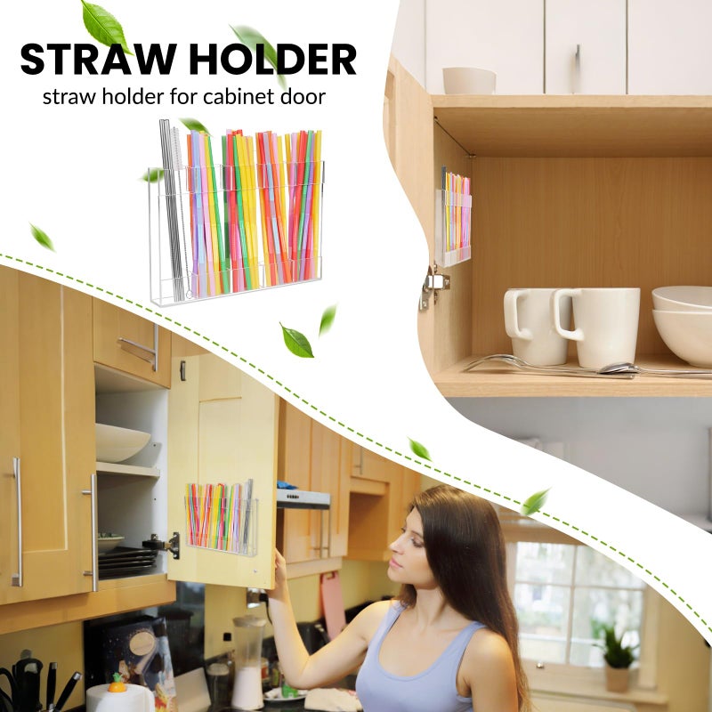ARTFLY 9.8â€ Large Acrylic Straw Holder for Cabinet Door - Reusable Straw Organizer Storage, Holds 80+ Straws, Ultra Sticky Adhesive Door Mounted, Kitchen Cabinet Accessories Container (Transparent) - Image 2