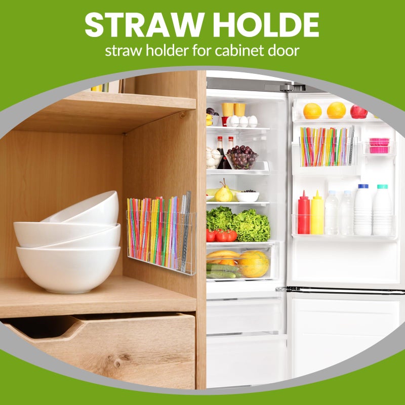 ARTFLY 9.8â€ Large Acrylic Straw Holder for Cabinet Door - Reusable Straw Organizer Storage, Holds 80+ Straws, Ultra Sticky Adhesive Door Mounted, Kitchen Cabinet Accessories Container (Transparent) - Image 5
