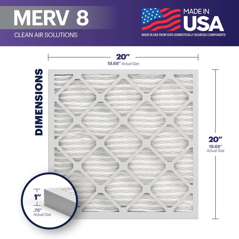 BNX TruFilter 20x20x1 Air Filter MERV 8 (6-Pack) - MADE IN USA â€“ Dust & Pet Defense Electrostatic Pleated Air Conditioner HVAC AC Furnace Filters for Dust, Pet, Mold, Pollen MPR 600 â€“ 700 & FPR 5 - Image 2