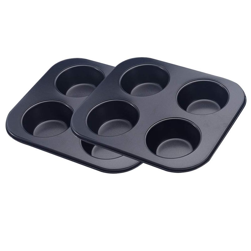 BNYTXV 4 Cup Large Muffin Cupcake Moulds/Trays, Non Stick Cupcake Muffins Tin Baking Tray 2 Pack Carbon Steel Round Muffin & Cupcake Pans, Dishwasher Oven Safe - Image 1