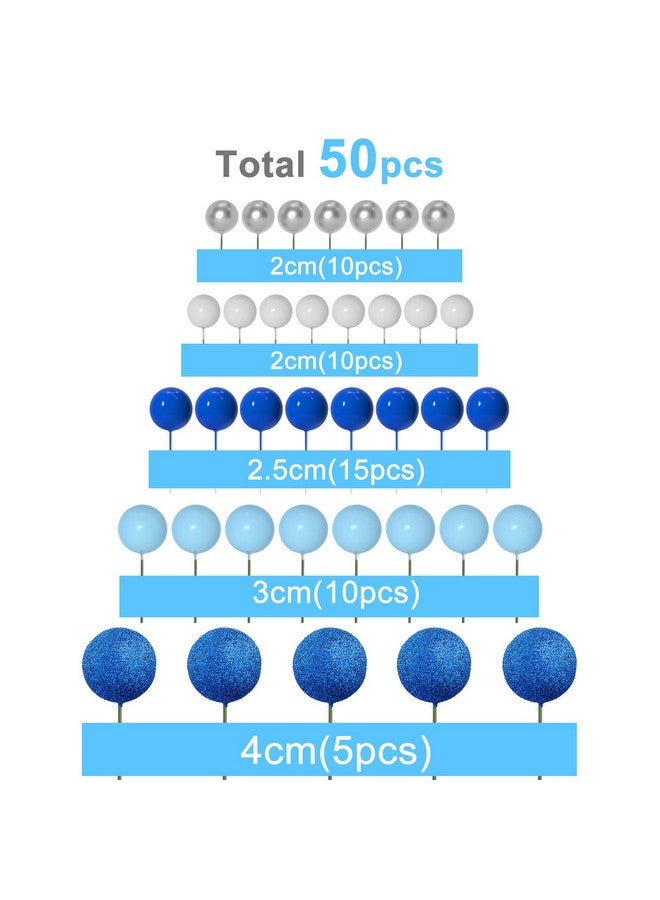 أستارون 50 قطعة من أعواد تزيين الكيك على شكل كرات وبالونات صغيرة من ASTARON لمستلزمات تزيين الكيك وكرات رغوية وزينة الكيك لحفلات استقبال المولود الجديد وزينة تزيين الكيك في أعياد الميلاد (سلسلة زرقاء) - Image 2