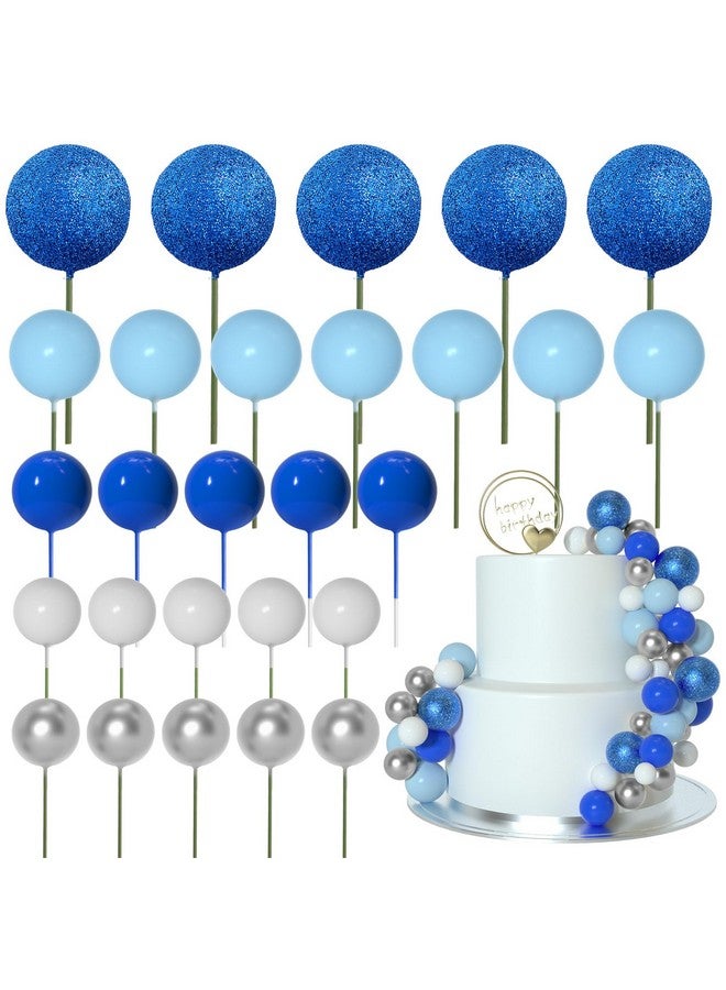 أستارون 50 قطعة من أعواد تزيين الكيك على شكل كرات وبالونات صغيرة من ASTARON لمستلزمات تزيين الكيك وكرات رغوية وزينة الكيك لحفلات استقبال المولود الجديد وزينة تزيين الكيك في أعياد الميلاد (سلسلة زرقاء) - Image 1