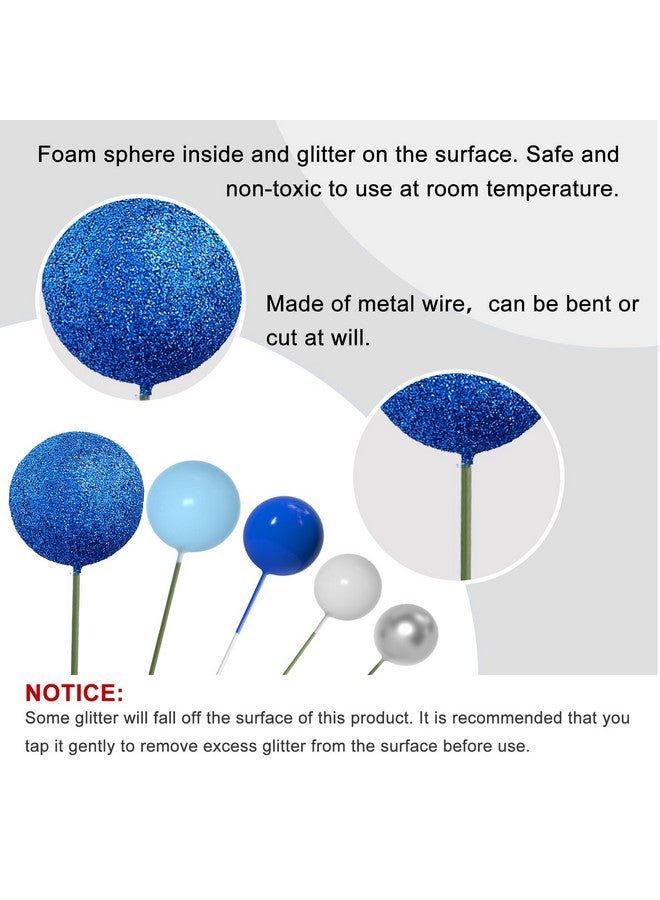 أستارون 50 قطعة من أعواد تزيين الكيك على شكل كرات وبالونات صغيرة من ASTARON لمستلزمات تزيين الكيك وكرات رغوية وزينة الكيك لحفلات استقبال المولود الجديد وزينة تزيين الكيك في أعياد الميلاد (سلسلة زرقاء) - Image 3