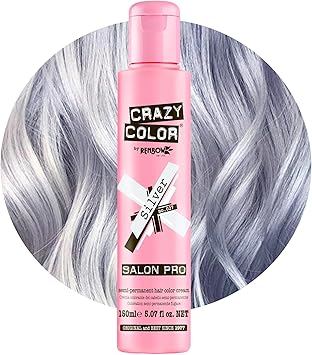Crazy Color Silver SemiPermanent Hair Dye Highly Pigmented Blonde Toner Conditioning Oil Nourishing Vegan Formula No Bleach or Ammonia Limited Edition 150ml Size - Image 1