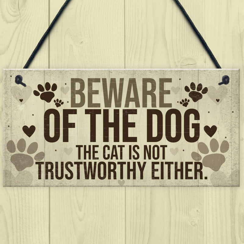 RED OCEAN Beware of The Dog Sign for Home Funny Gate Door Cat Sign Warning Plastic Plaque Gift - Image 2