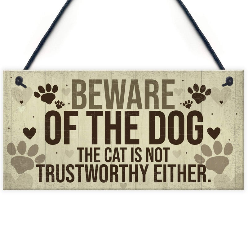 RED OCEAN Beware of The Dog Sign for Home Funny Gate Door Cat Sign Warning Plastic Plaque Gift - Image 1