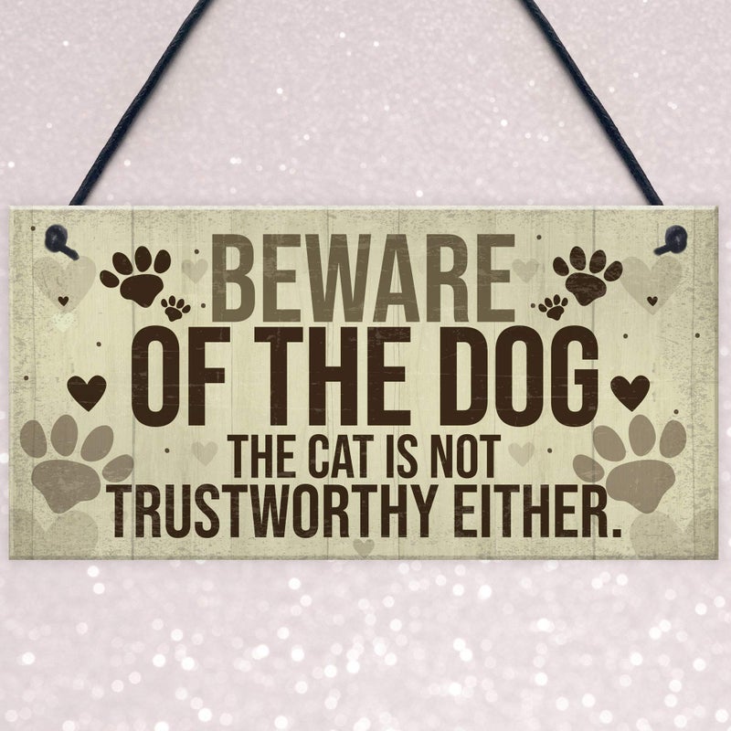 RED OCEAN Beware of The Dog Sign for Home Funny Gate Door Cat Sign Warning Plastic Plaque Gift - Image 3