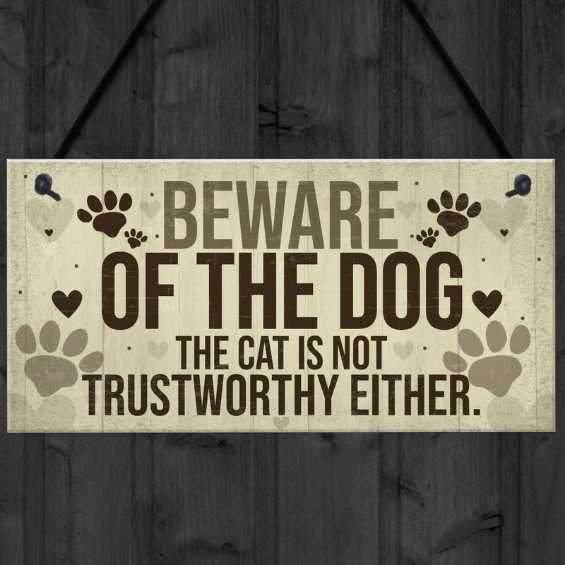 RED OCEAN Beware of The Dog Sign for Home Funny Gate Door Cat Sign Warning Plastic Plaque Gift - Image 4