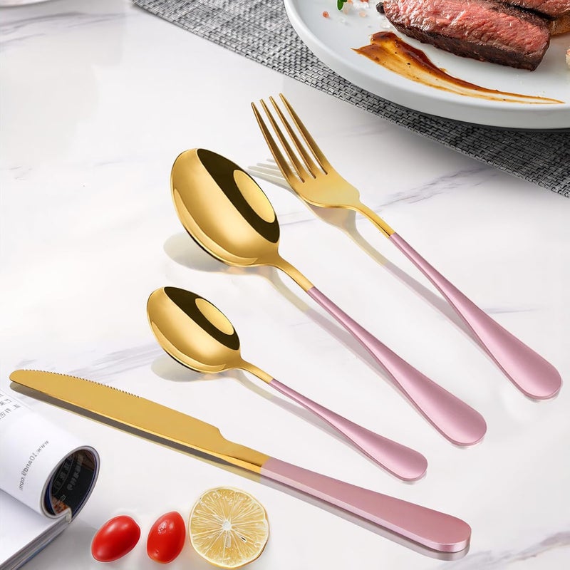 Caliamary 24Piece Flatware Set with OrganizerHeavy Duty Stainless Steel Silverware for 6Pink Cutlery Utensil Sets with Antiskid HandleRustproof Stainless Steel Cutlery Mirror Polished Pink - Image 3