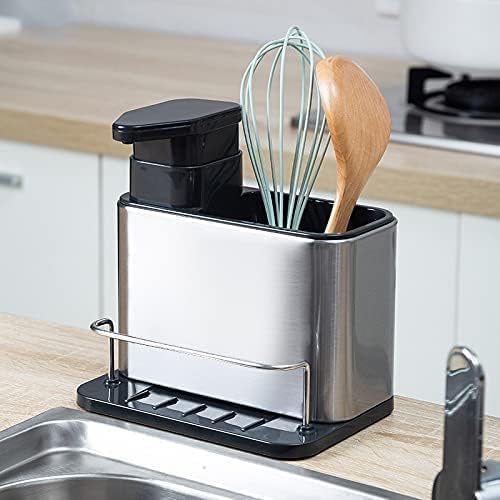 TESOT Dish Soap Dispenser 3in1 Sponge Holder for Kitchen Sink Stainless Steel Rustproof  - Image 5