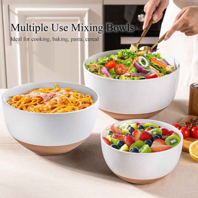 AmorArc Ceramic Mixing Bowls|Nesting Bowls Set of 3|Stoneware Serving Bowls with Rustic Terracotta Underside for Mixing,Cooking,Baking,Salad,Soup| Microwave & Dishwasher Safe 4.6/2.8/1.3 Qt（3pcs - Image 3