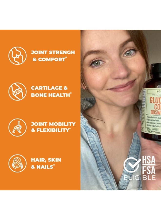 Vimerson Health Glucosamine Chondroitin MSM with Collagen Powder. Joint Support Supplement. Bromelain, Quercetin, L-Methionine & Boswellia Extract capsules. Hair Skin and Nails Vitamins. FSA eligible. 120 caps  - Image 2