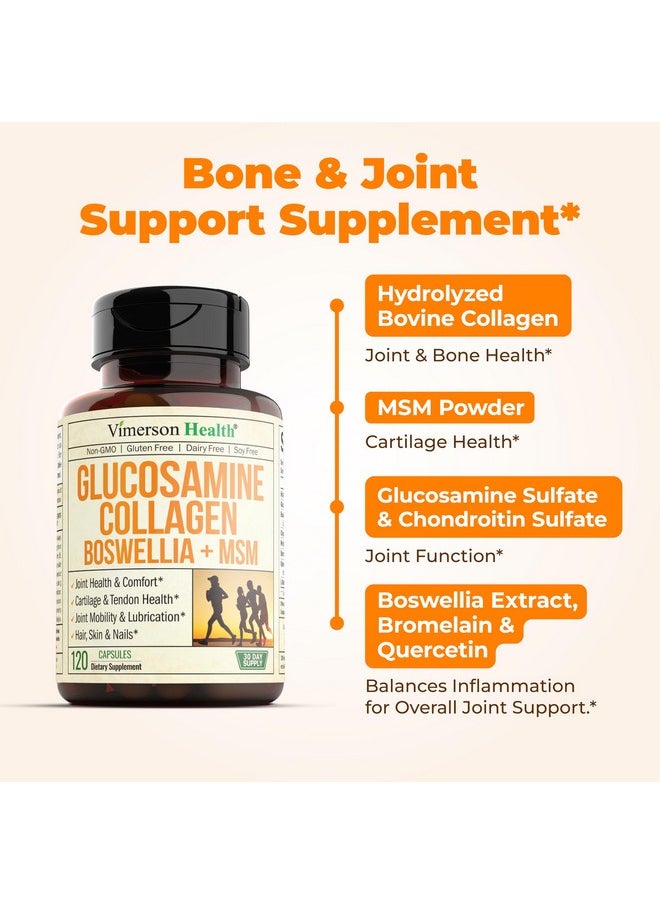 Vimerson Health Glucosamine Chondroitin MSM with Collagen Powder. Joint Support Supplement. Bromelain, Quercetin, L-Methionine & Boswellia Extract capsules. Hair Skin and Nails Vitamins. FSA eligible. 120 caps  - Image 4