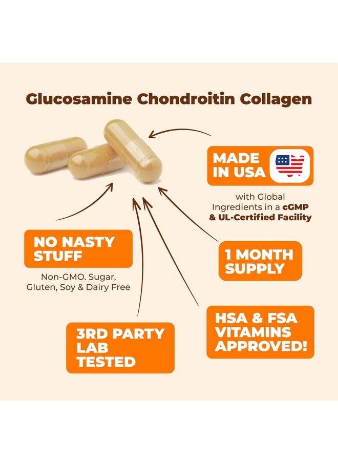 Vimerson Health Glucosamine Chondroitin MSM with Collagen Powder. Joint Support Supplement. Bromelain, Quercetin, L-Methionine & Boswellia Extract capsules. Hair Skin and Nails Vitamins. FSA eligible. 120 caps  - Image 3