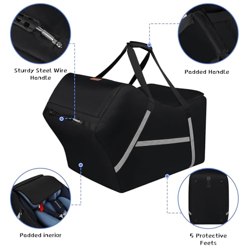 SINVICKO Infant Car Seat Travel Bag for Airplane Compatible with All Nuna Pipa Car Seat and Base,Chicco KeyFit 30 and Base, Padded Car Seat Bags for Air Travel,Car Seat Gate Check Bag with Side Pocket, Black - Image 2