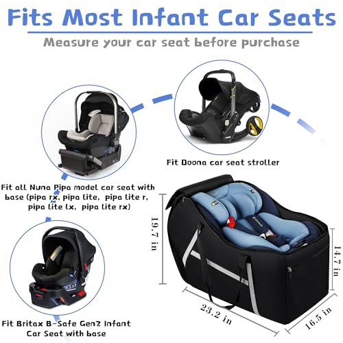 SINVICKO Infant Car Seat Travel Bag for Airplane Compatible with All Nuna Pipa Car Seat and Base,Chicco KeyFit 30 and Base, Padded Car Seat Bags for Air Travel,Car Seat Gate Check Bag with Side Pocket, Black - Image 5