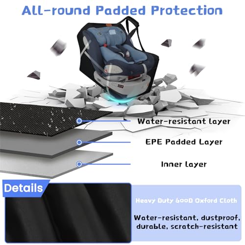 SINVICKO Infant Car Seat Travel Bag for Airplane Compatible with All Nuna Pipa Car Seat and Base,Chicco KeyFit 30 and Base, Padded Car Seat Bags for Air Travel,Car Seat Gate Check Bag with Side Pocket, Black - Image 4