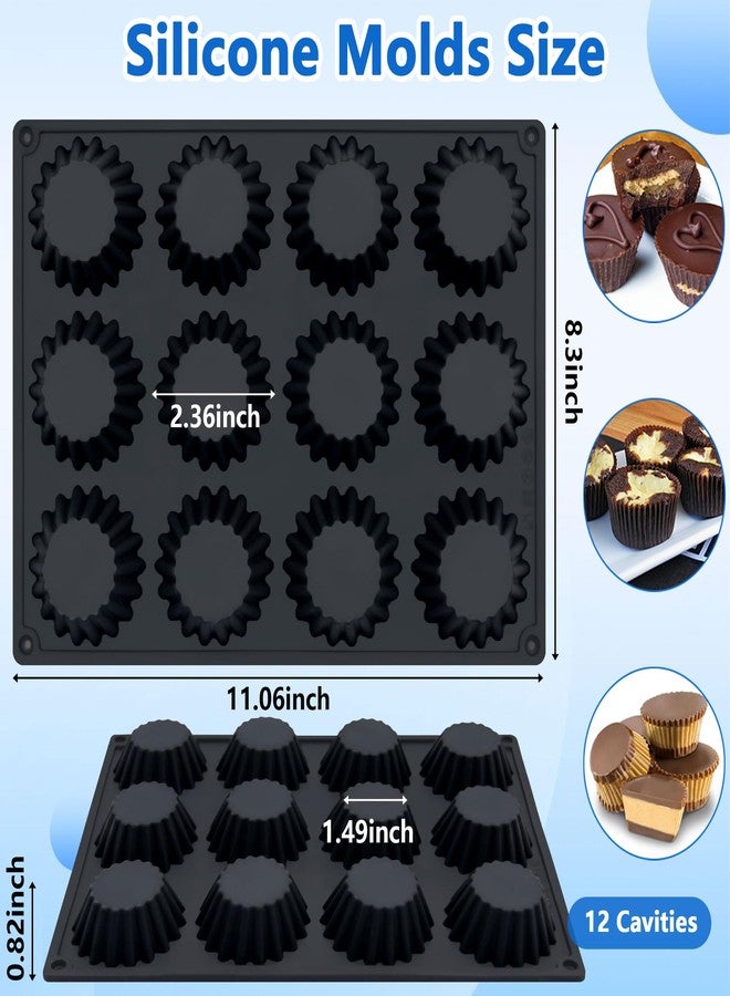 Dropower Silicone Peanut Butter Cup Molds 12 Cups Chocolate Candy Mold Mini Tart Pan for Keto Fat Bombs, Reese, Jello, Brownies, Cordial 2Pack Black - Image 2