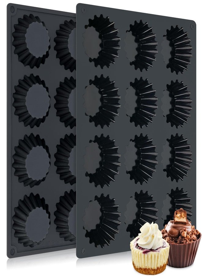Dropower Silicone Peanut Butter Cup Molds 12 Cups Chocolate Candy Mold Mini Tart Pan for Keto Fat Bombs, Reese, Jello, Brownies, Cordial 2Pack Black - Image 1