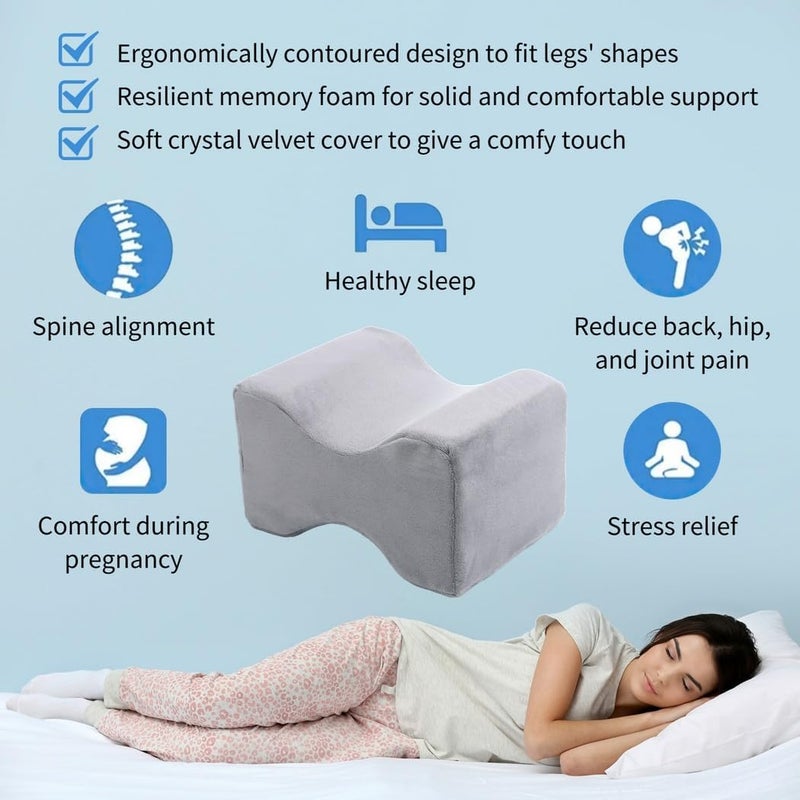 Ergonomic Pillow for Sleepers Leg, Joint & Hip Pain Detachable Cover, Knee Memory Foam Cushion Spine Alignment Contoured Lower Pain Back, Eases Leg On Side for Sleeping - Image 3
