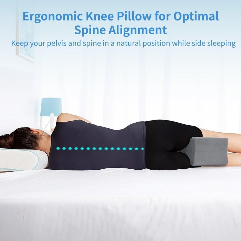 Ergonomic Pillow for Sleepers Leg, Joint & Hip Pain Detachable Cover, Knee Memory Foam Cushion Spine Alignment Contoured Lower Pain Back, Eases Leg On Side for Sleeping - Image 2