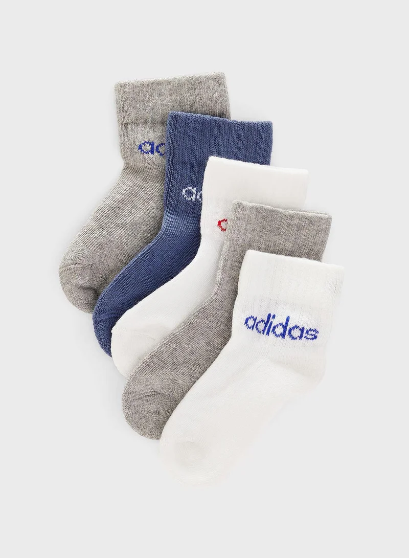 Adidas Kids 5 Pack Linear Ankle Socks
