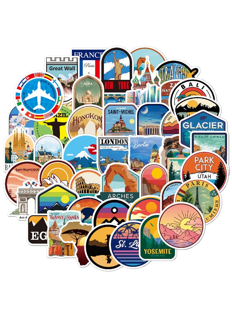 ORAINBOW Travel Around The World Stickers 50 Pack Vinyl Laptop Stickers Waterproof Travel Map Stickers for Water Bottles -Graffiti Stickers Pack for Teens Girls Kids Adults - Image 1