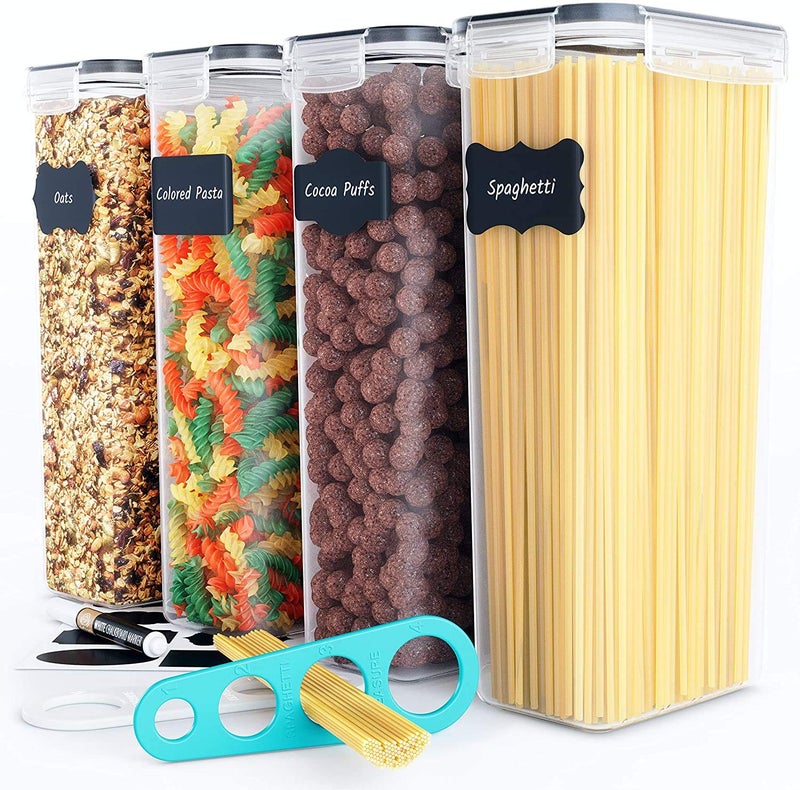 Chef's Path Airtight Food Storage Containers (Set of 4  2.8L) - Tall for Pantry & Kitchen Organization  Pasta  Spaghetti  Noodles  Cereal - Lids  Noodle Measure and Reusable Labels Included - Image 1