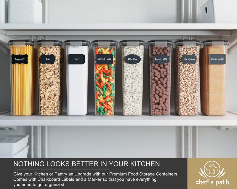Chef's Path Airtight Food Storage Containers (Set of 4  2.8L) - Tall for Pantry & Kitchen Organization  Pasta  Spaghetti  Noodles  Cereal - Lids  Noodle Measure and Reusable Labels Included - Image 4