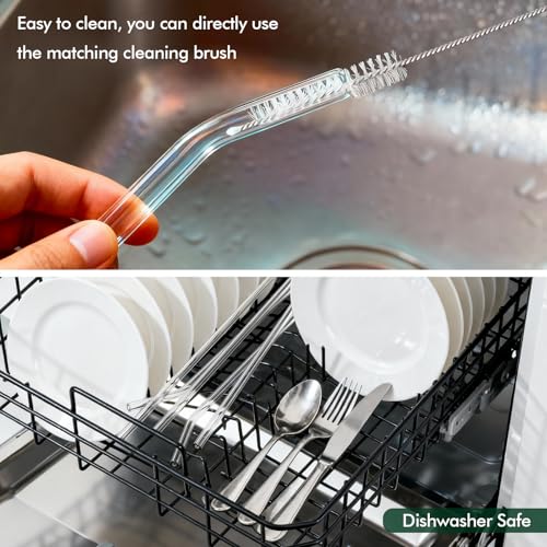 OKGD 12 Pcs Reusable Glass Straws - Size 12.2"x10mm,10.5"x10mm,8.5"x10mm,Including 6 Straight and 6 Bent Clear Glass Straws with 2 Cleaning Brush for for Smoothies, Shakes, Coffee, Juice, Cocktails - Image 4